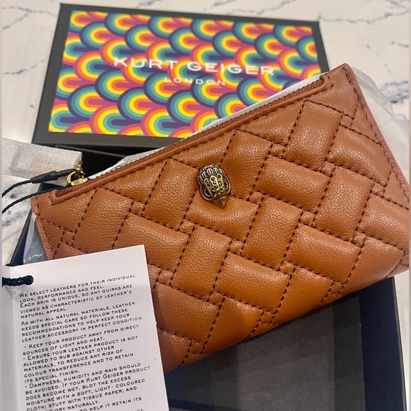 Kurt Geiger Lambskin Leather Bifold Wallet “Kensington”Tan W/RFID NWT & Gift Box - Picture 15 of 16